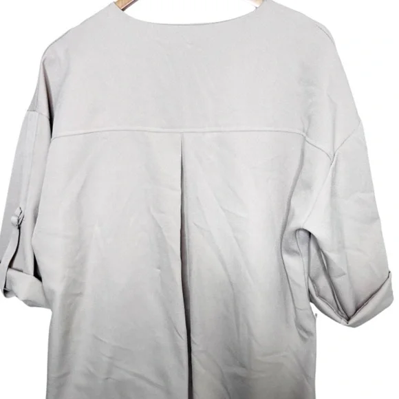 Womens Asymmetrical Zip Jacket Draped Collar Rolled Sleeve Beige Size MM - Picture 15 of 16